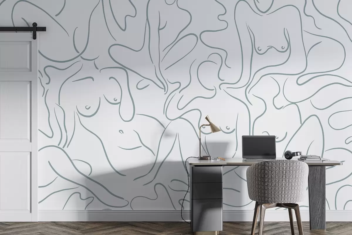 Fototapetai Linijinis piešinys anatominiai siluetai, abstrakcija, mėlyna spalva w03755v1