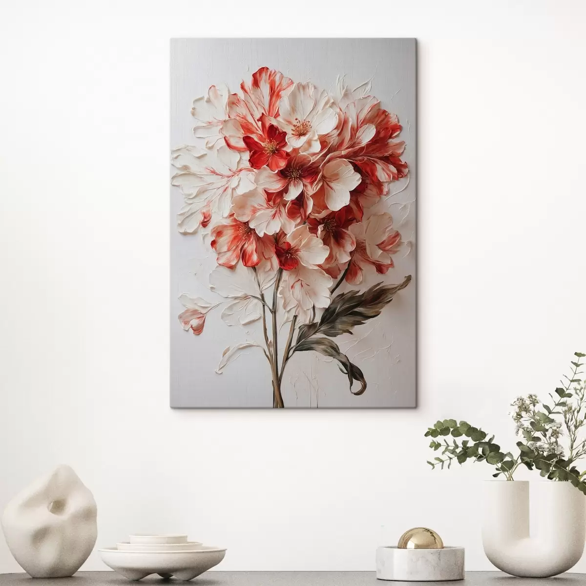 Paveikslėlis Raudonos ir baltos gėlės aliejinės tapybos stiliumi s44090