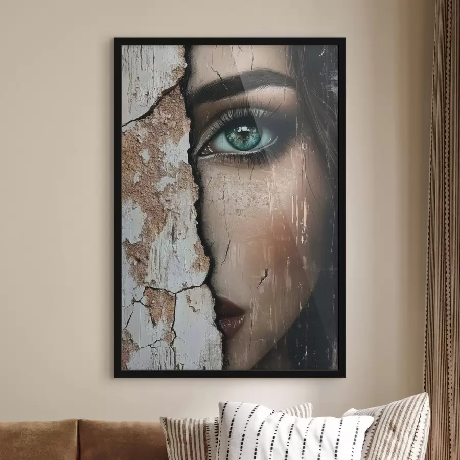 Fototapetai Mergaitės veidas už senos sienos f44069