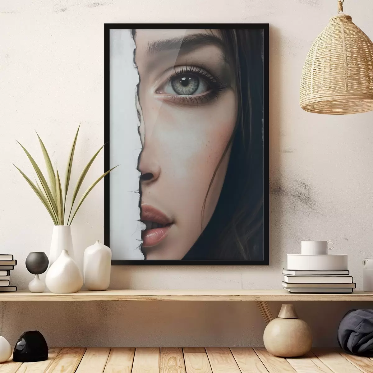 Plakatas Mergaitės veidas už baltos sienos f44083