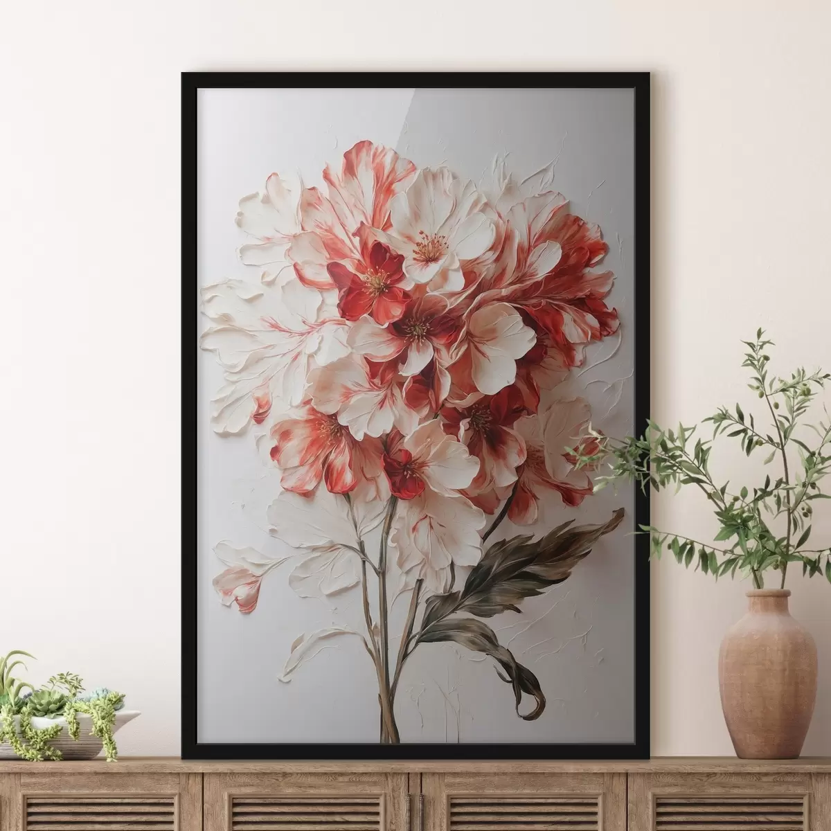 Plakatas Raudonos ir baltos gėlės aliejinės tapybos stiliumi f44090