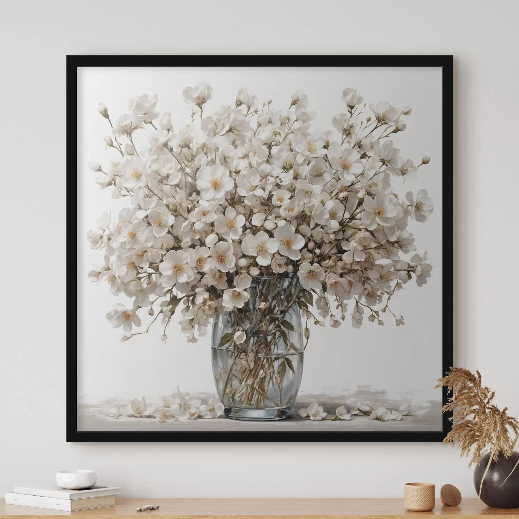 Fototapetai Baltos gėlės skaidrioje vazoje f44092