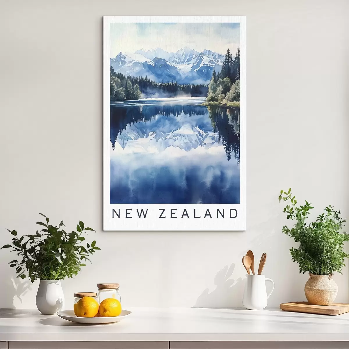 Paveikslėlis Gražūs kalnai Naujojoje Zelandijoje, akvarelės stilius, ežeras, miškas s44144