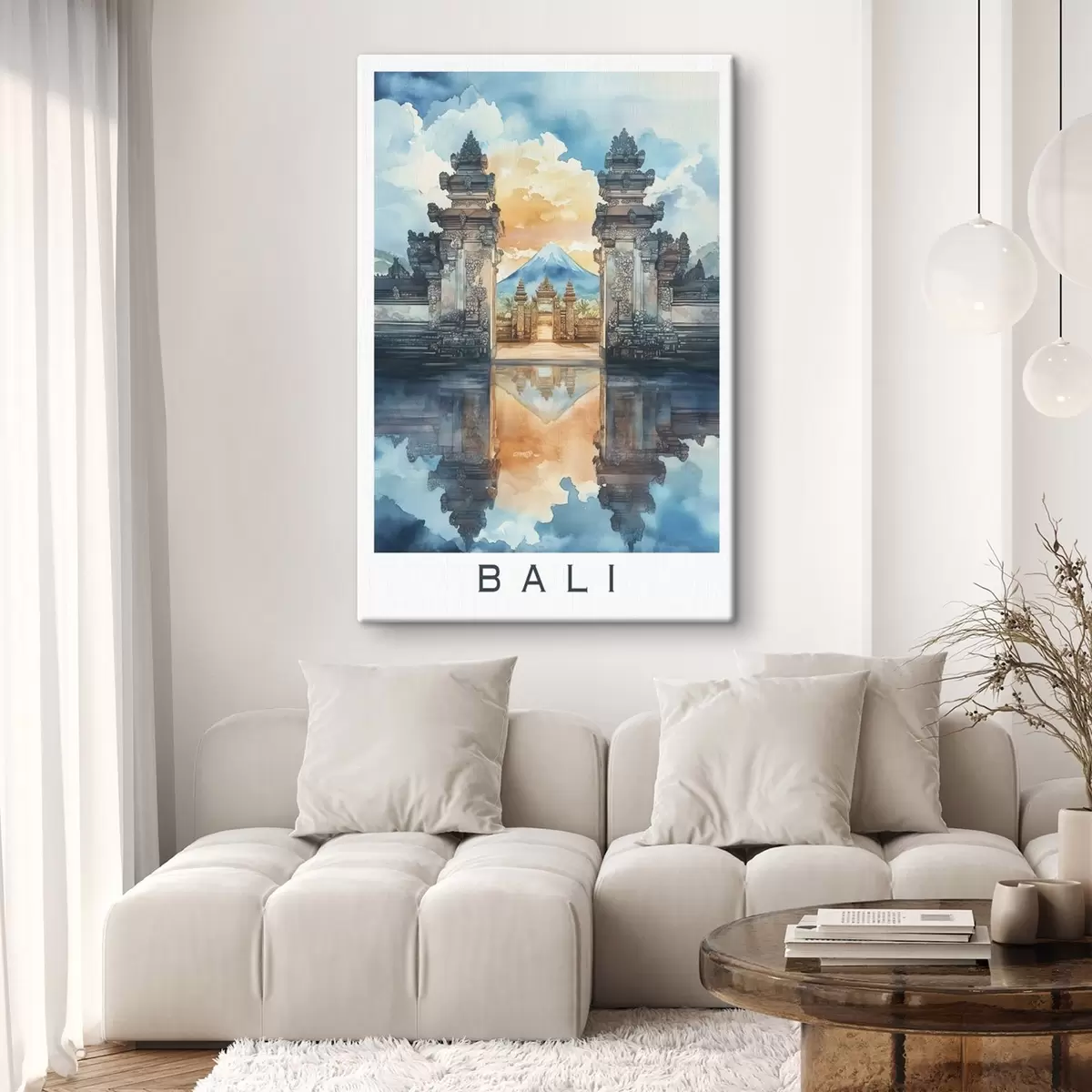 Paveikslėlis Balio estetika, šventykla, saulėlydžio dangus, atogrąžų gamta, akvarelės stilius s44149