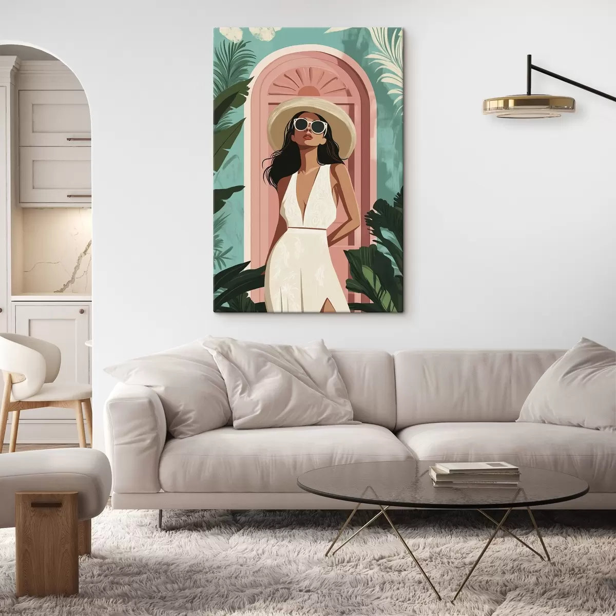 Paveikslėlis Moteris su akiniais nuo saulės ir skrybėle, atogrąžų gamta, architektūra  s44152