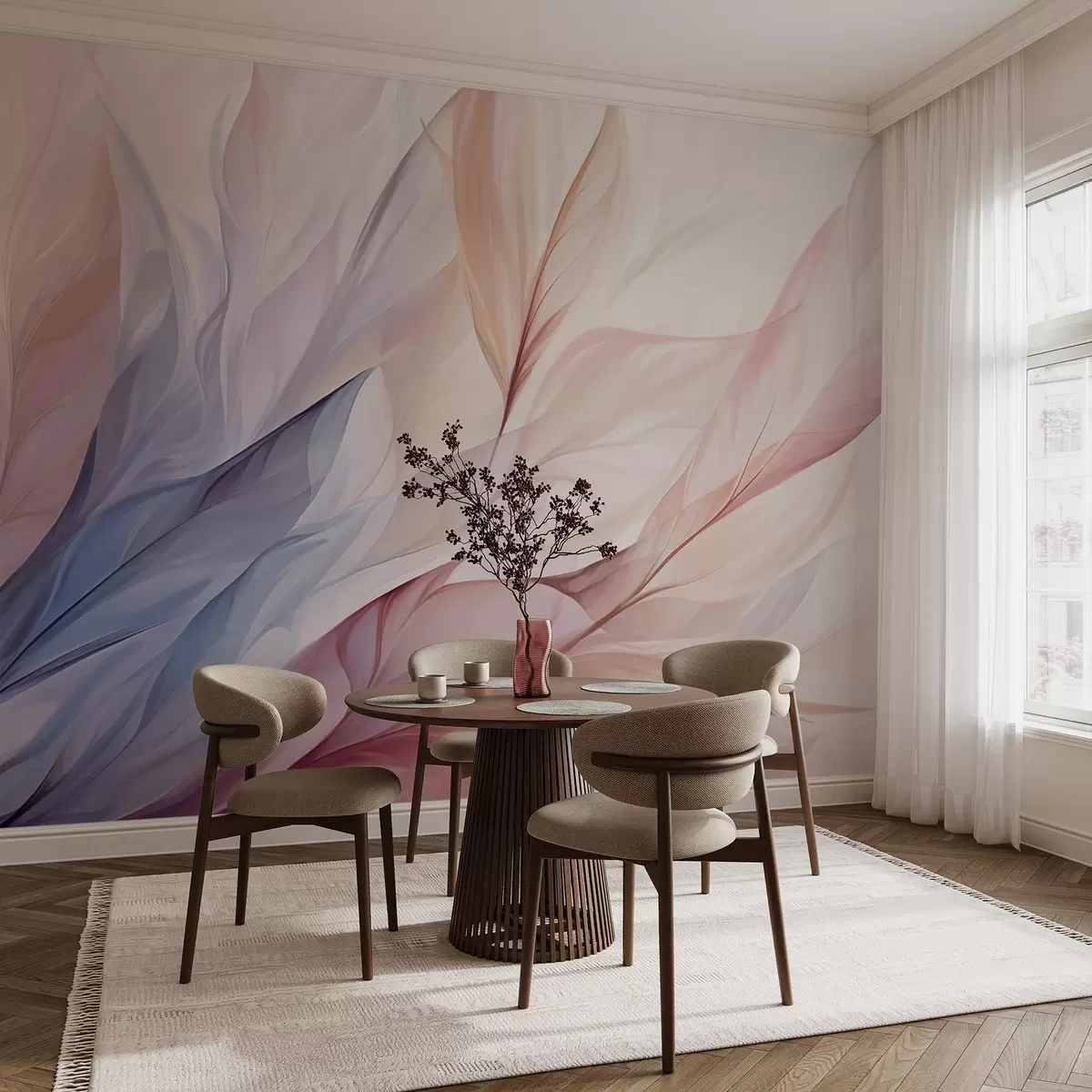 Fototapetai Abstraktus gėlių dizainas, kurio pastelinių rausvų, persikinių ir mėlynų atspalvių žiedlapiai sudaro švelnią ir svajingą kompoziciją w09049 - Uwalls.lt Fototapetai Abstraktus gėlių dizainas, kurio pastelinių rausvų, persikinių ir mėlynų atspalvių žiedlapiai sudaro švelnią ir svajingą kompoziciją w09049