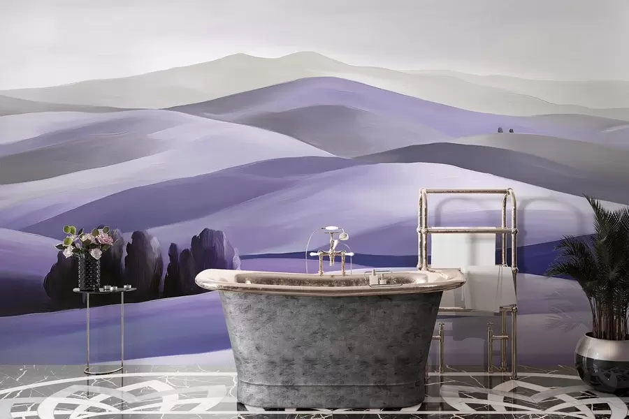 Fototapetai Kraštovaizdžiai su medžiais, Toskana, violetinės spalvos, aliejaus stiliui w03880v3