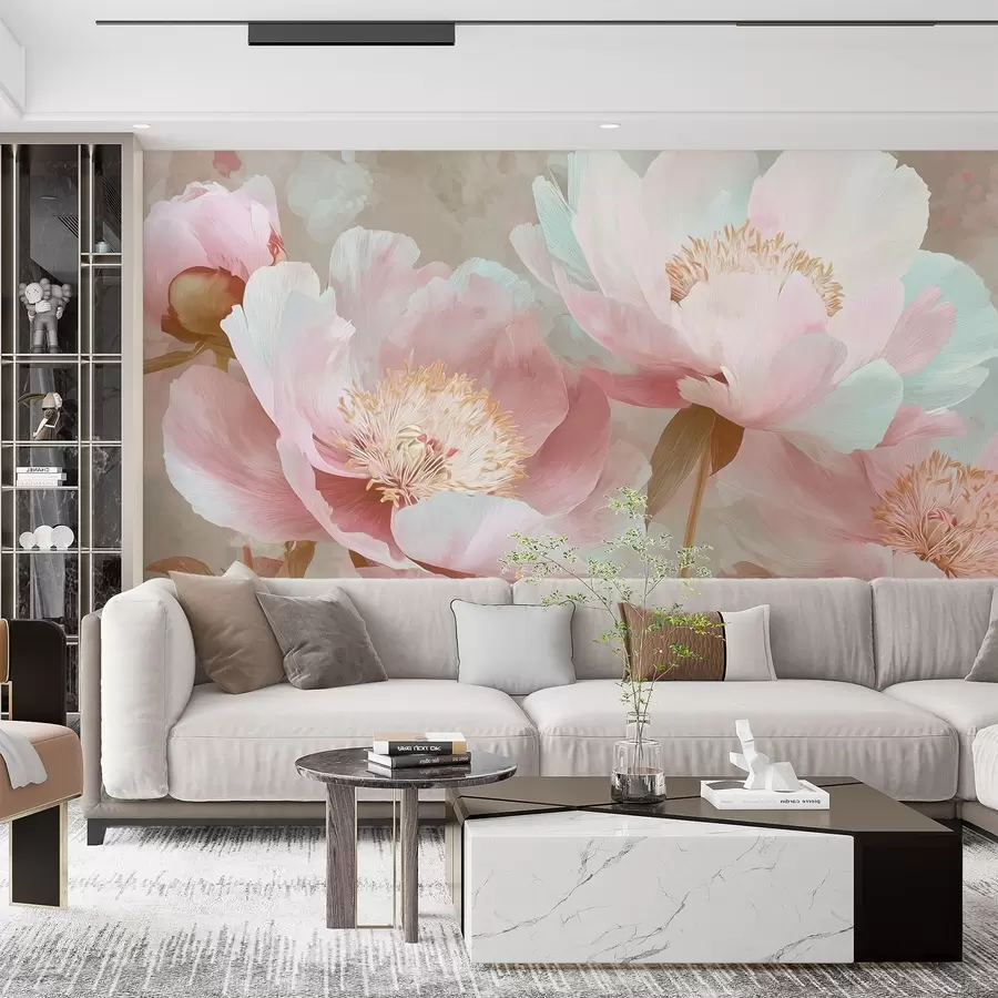 Fototapetai Švelnūs rausvų ir smėlio atspalvių bijūnai w09087v1