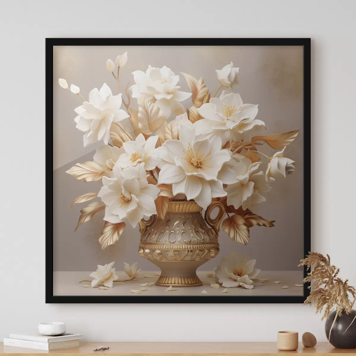 Plakatas Švelni puokštė klasikinėje realistinio stiliaus vazoje f44237
