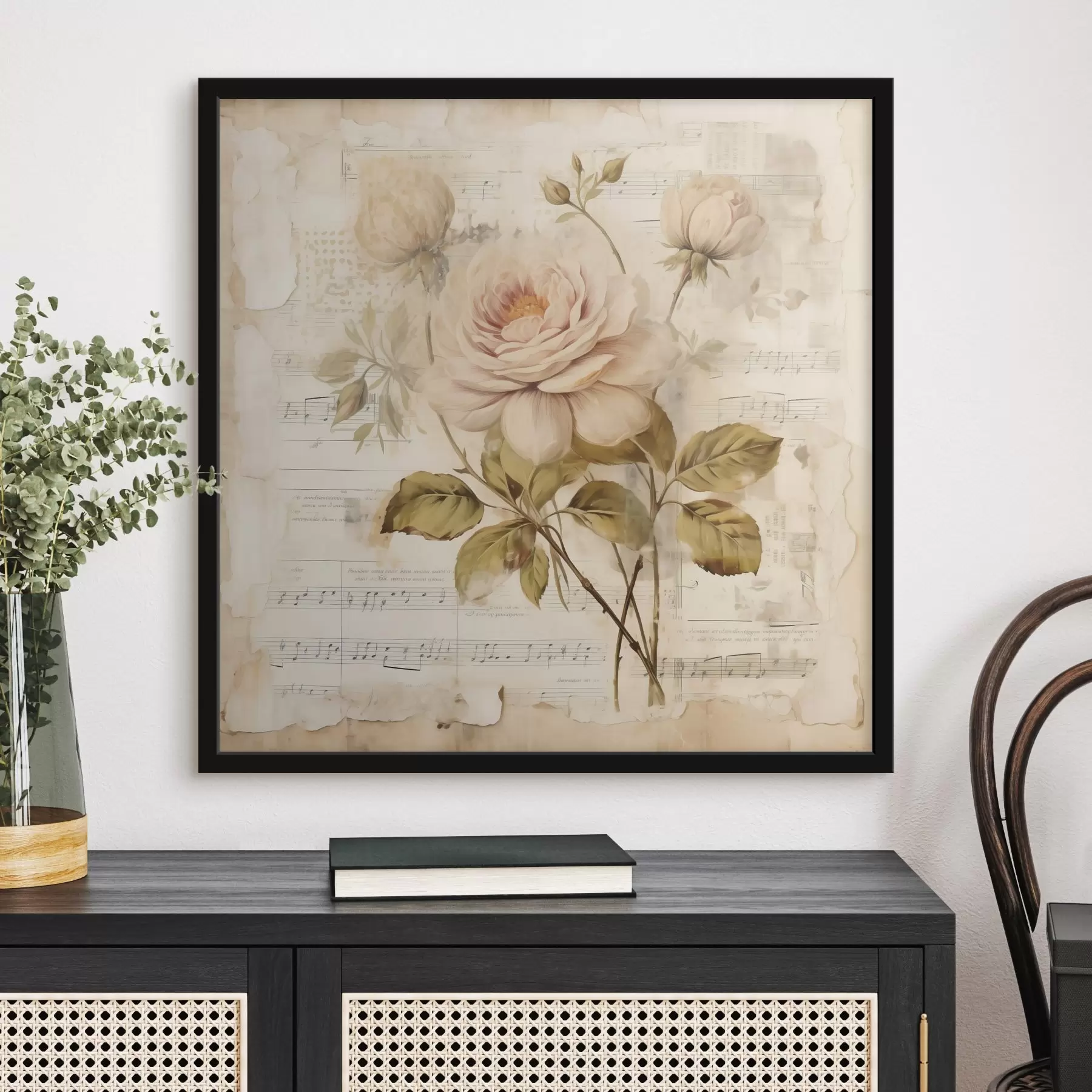 Fototapetai Senovinė rožių kompozicija senų užrašų fone f44247