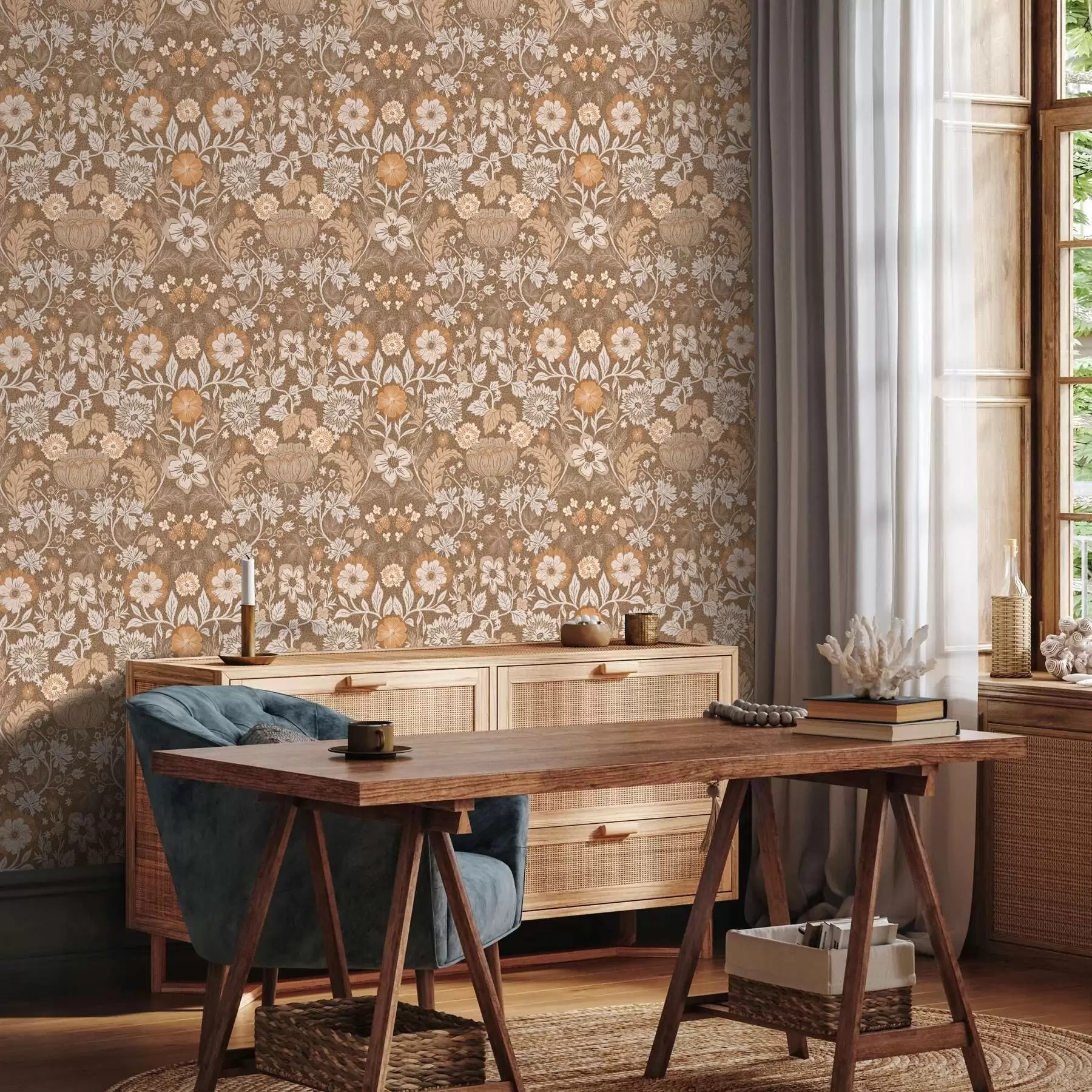 Fototapetai Terakotos gėlių kompozicija su ornamentu a00145v1