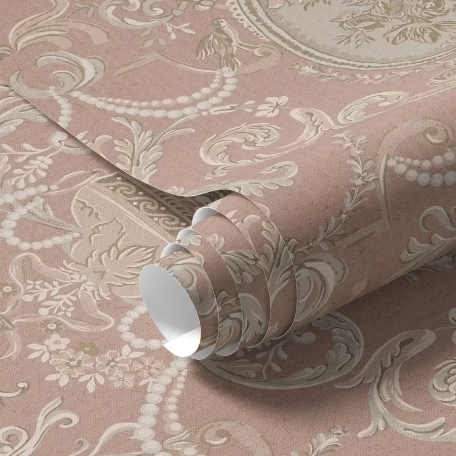 Fototapetai Barokinis ornamentas su gėlėmis rausvame fone a00160