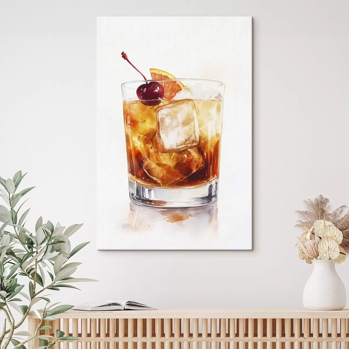 Paveikslėlis Apelsinų kokteilis su ledu ir vyšniomis, akvarelės stilius s44303