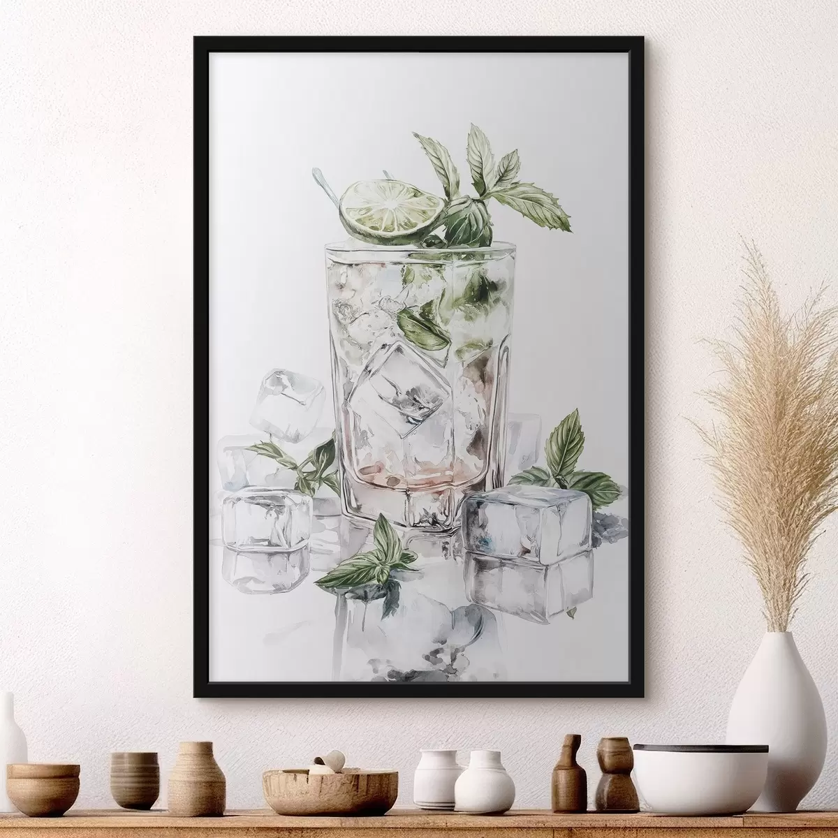 Plakatas Mojito kokteilis, akvarelės stiliaus gėrimai, mėta f44302
