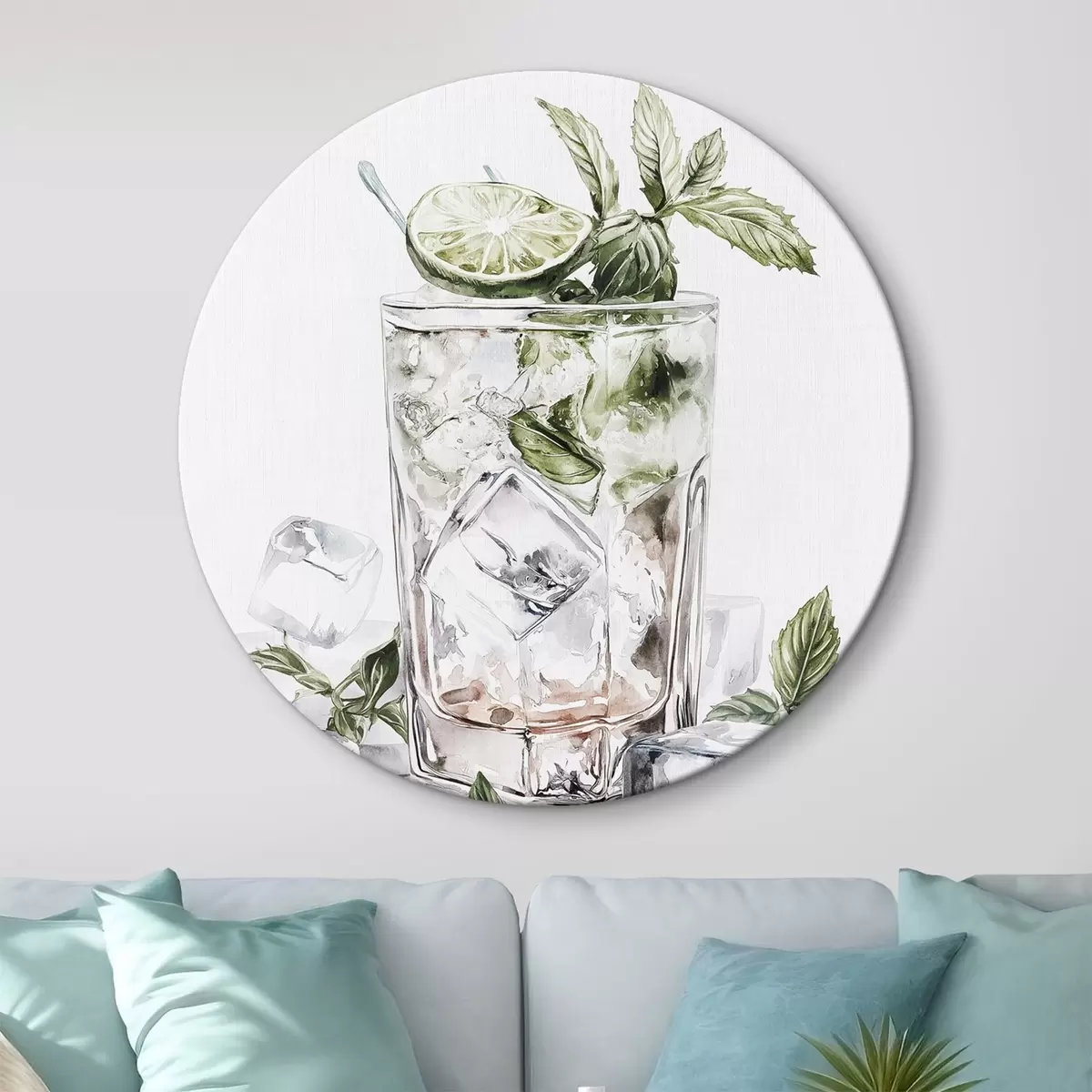 Apvalūs paveikslai Mojito kokteilis, akvarelės stiliaus gėrimai, mėta r44302