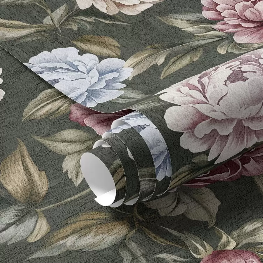 Fototapetai Bijūnai tamsiai žaliame fone a00106