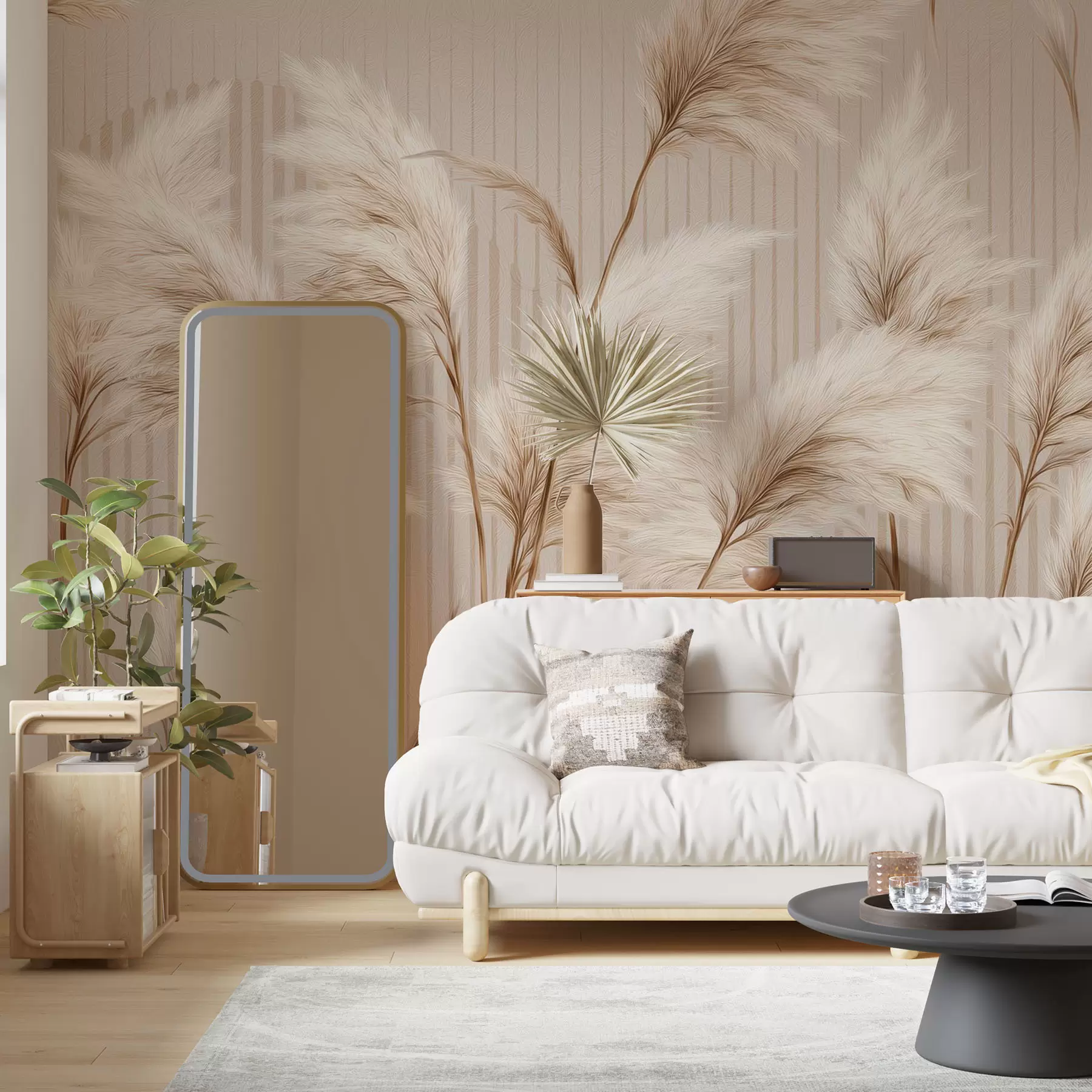 Fototapetai Pampų žolė smėlio spalvos linijų fone w09104