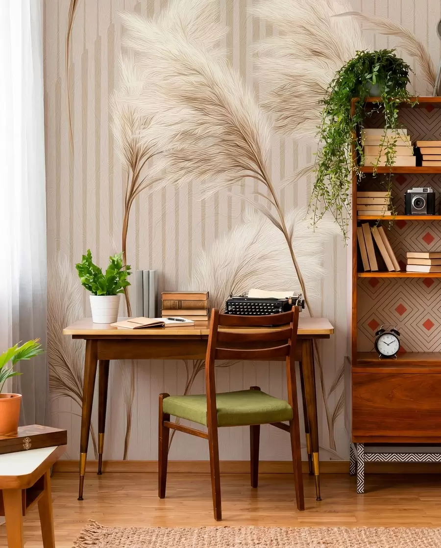 Fototapetai Pampų žolė smėlio spalvos linijų fone w09104
