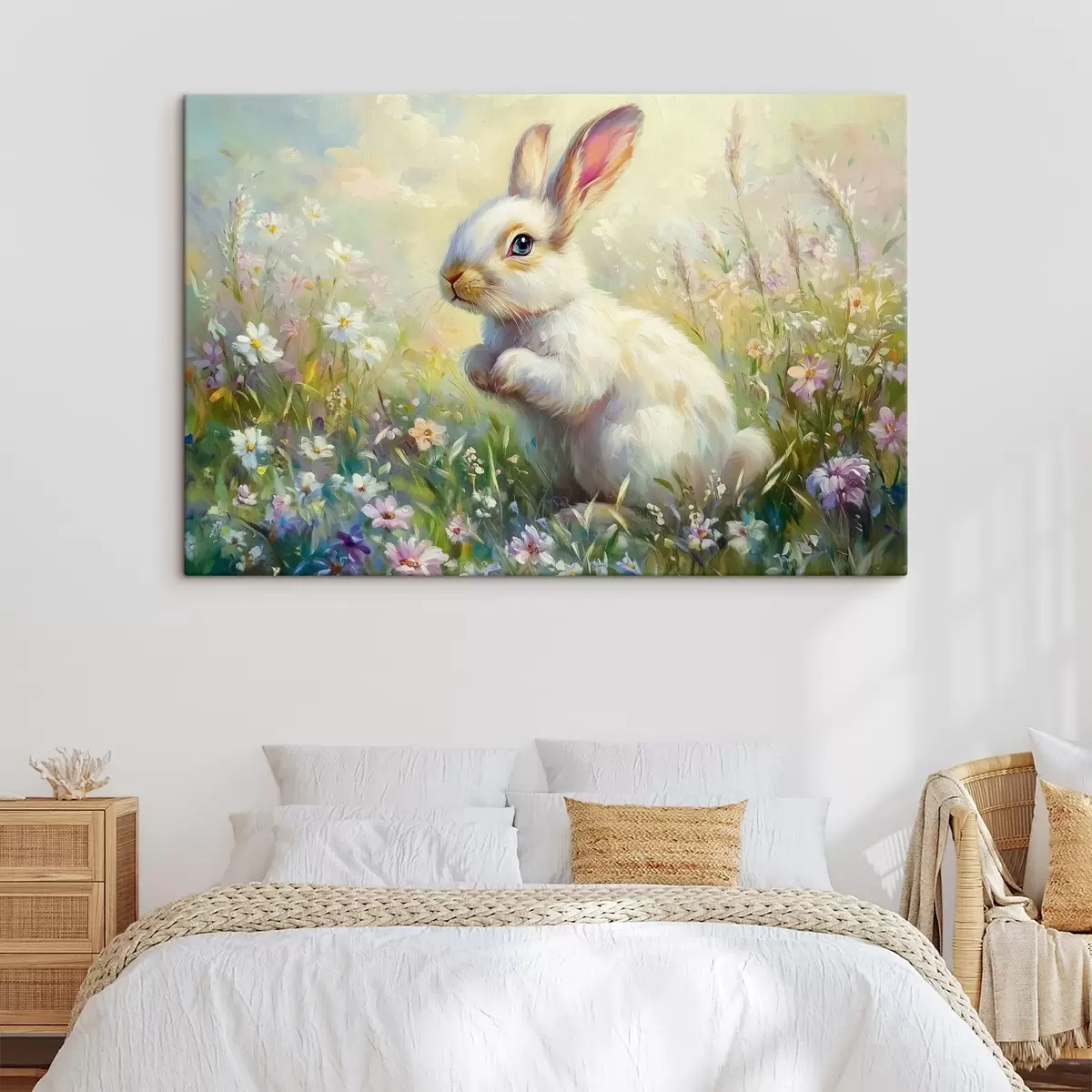 Paveikslėlis Baltas zuikutis tarp gėlių s44326