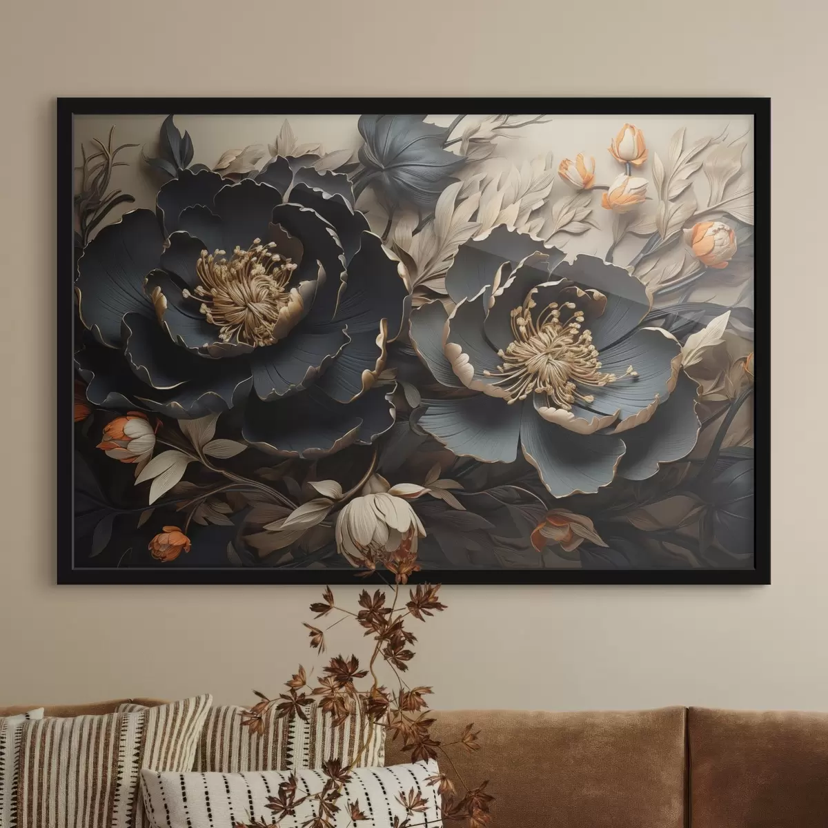 Plakatas Didelės tamsios gėlės f44378
