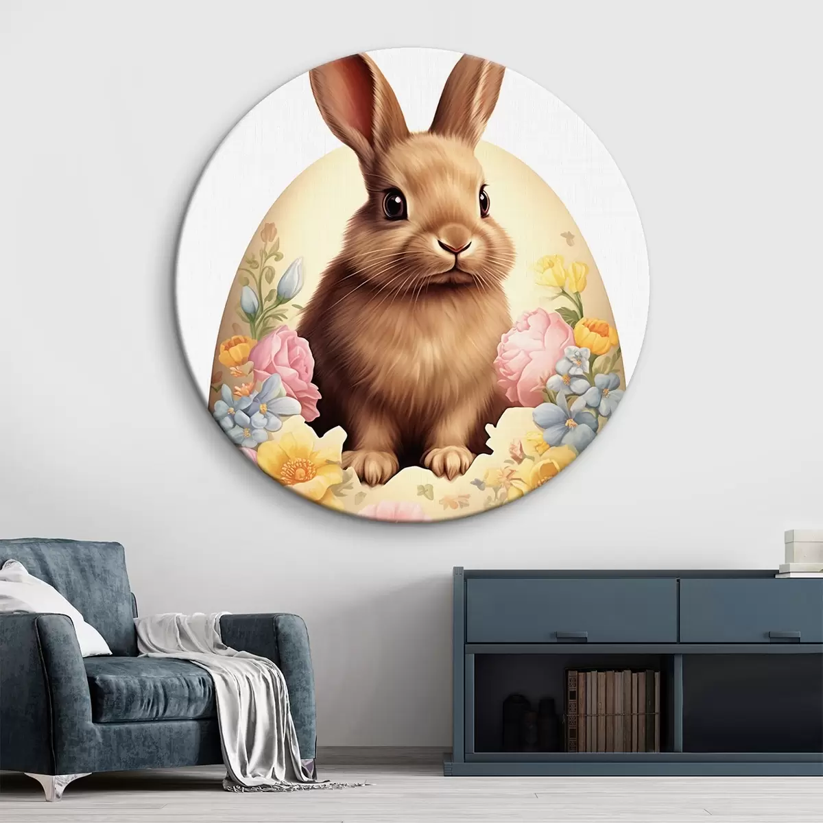 Apvalūs paveikslai Triušis akvarelinėse gėlėse r44383 Apvalūs paveikslai Triušis akvarelinėse gėlėse r44383