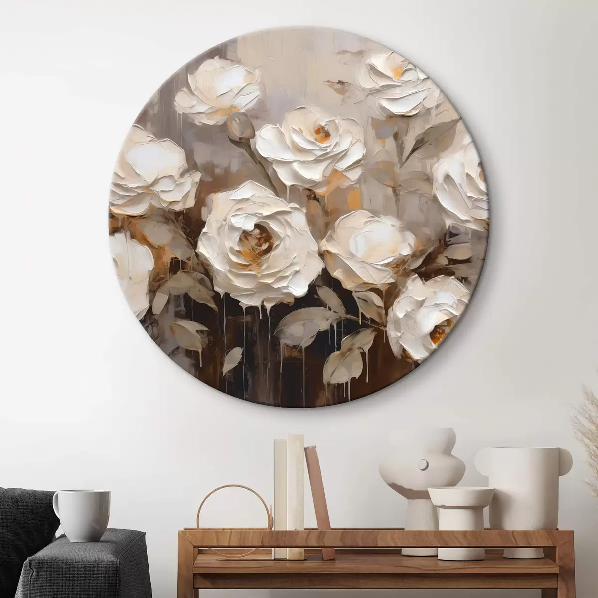 Apvalūs paveikslai Abstrakti rožių puokštė r44364