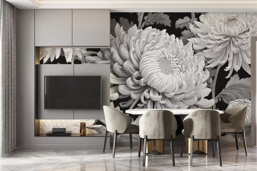 Fototapetai Juodai baltos didelės orchidėjos su lapais w09125v1