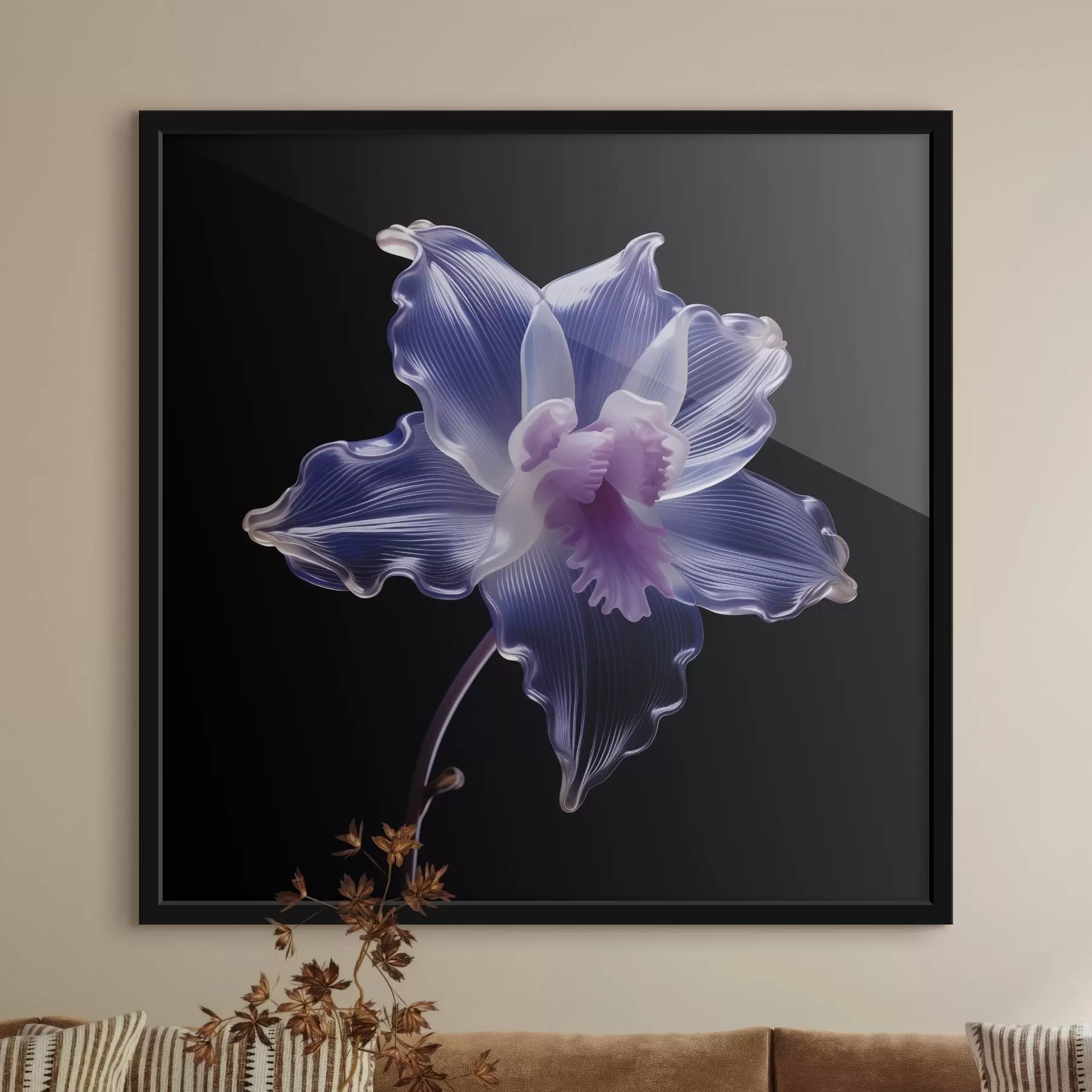Fototapetai Permatomi žiedlapiai su gyslomis juodame fone f44347
