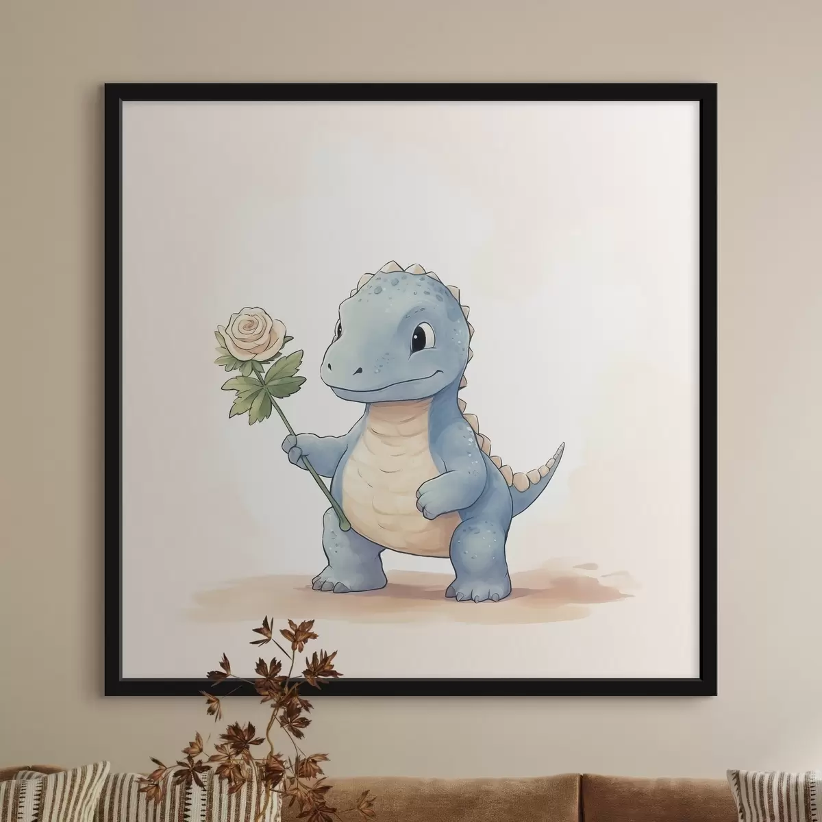 Plakatas Mažas dinozauras ir švelni gėlė f44351