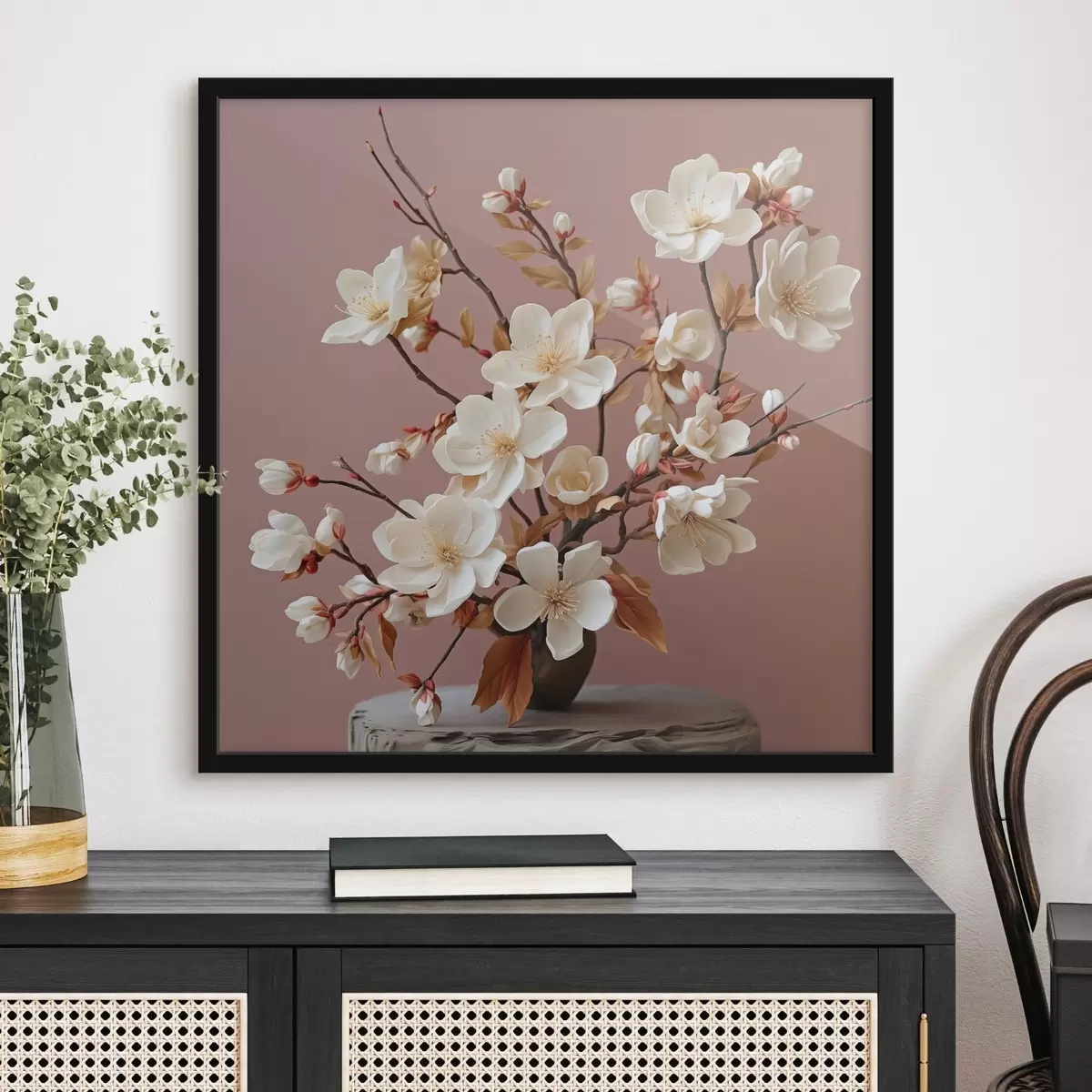 Plakatas Pastelinis magnolijų švelnumas rausvame fone f44357