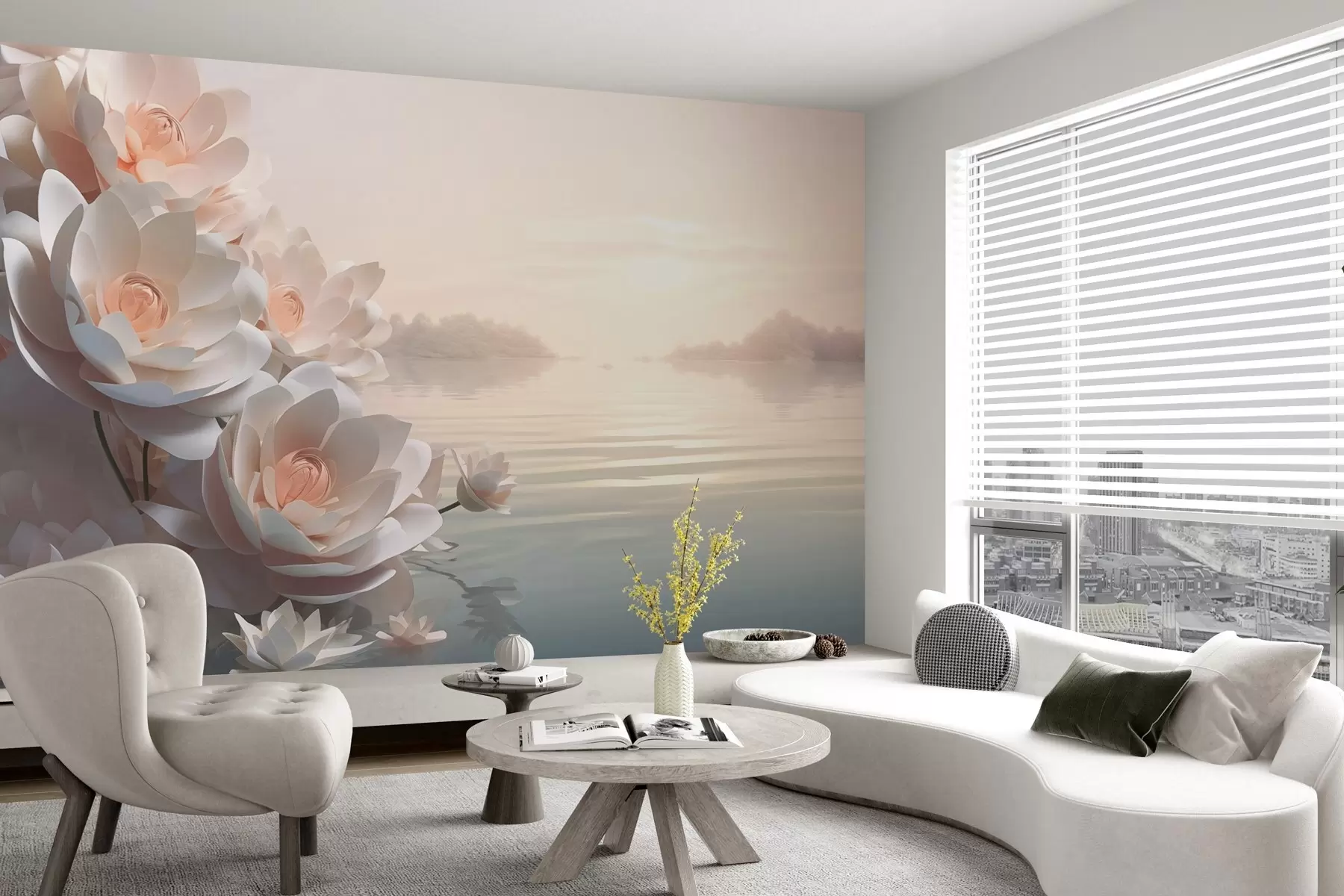 Fototapetai Pasteliniai lotosai ant vandens po vakaro dangumi w03988