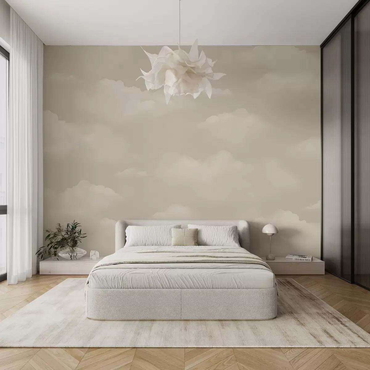 Fototapetai Kreminiai debesys šviesiai smėlio spalvos fone w03994