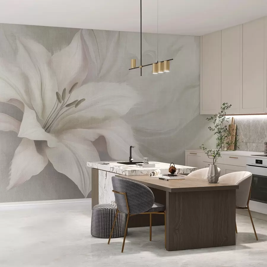 Fototapetai Lelijos gėlė skysčio abstrakcija, gėlių, pilkos spalvos w04006v2