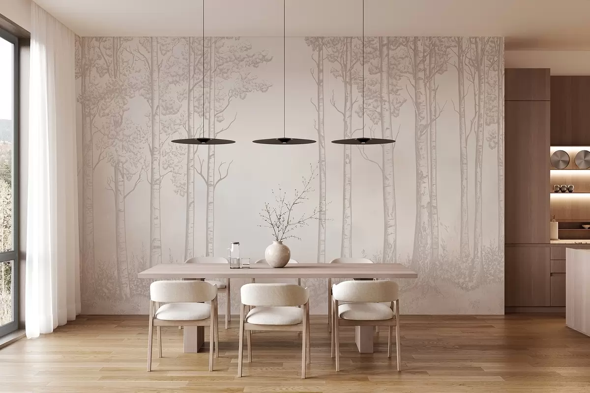 Fototapetai Miškas su beržais, minimalizmas, gamta, smėlio spalvos paletė  w04009v3 - Uwalls.lt Fototapetai Miškas su beržais, minimalizmas, gamta, smėlio spalvos paletė  w04009v3