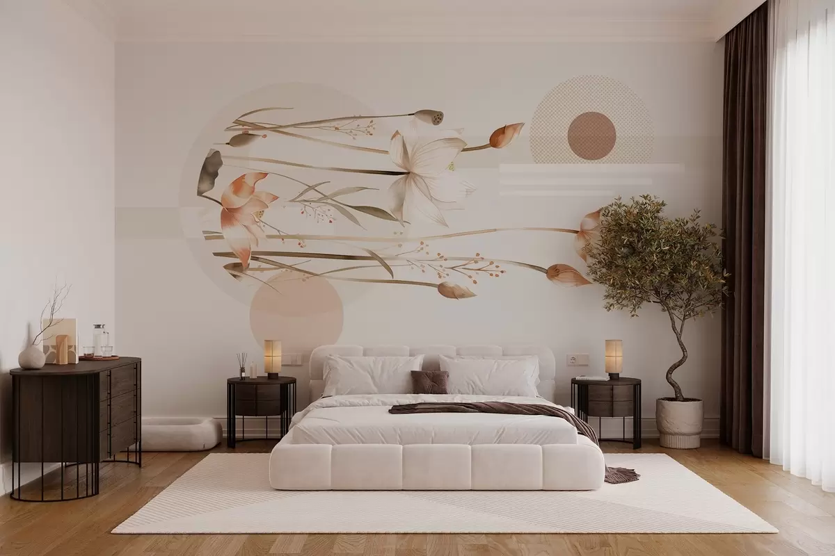 Fototapetai pastelinės lelijos ir boho geometrija w03964