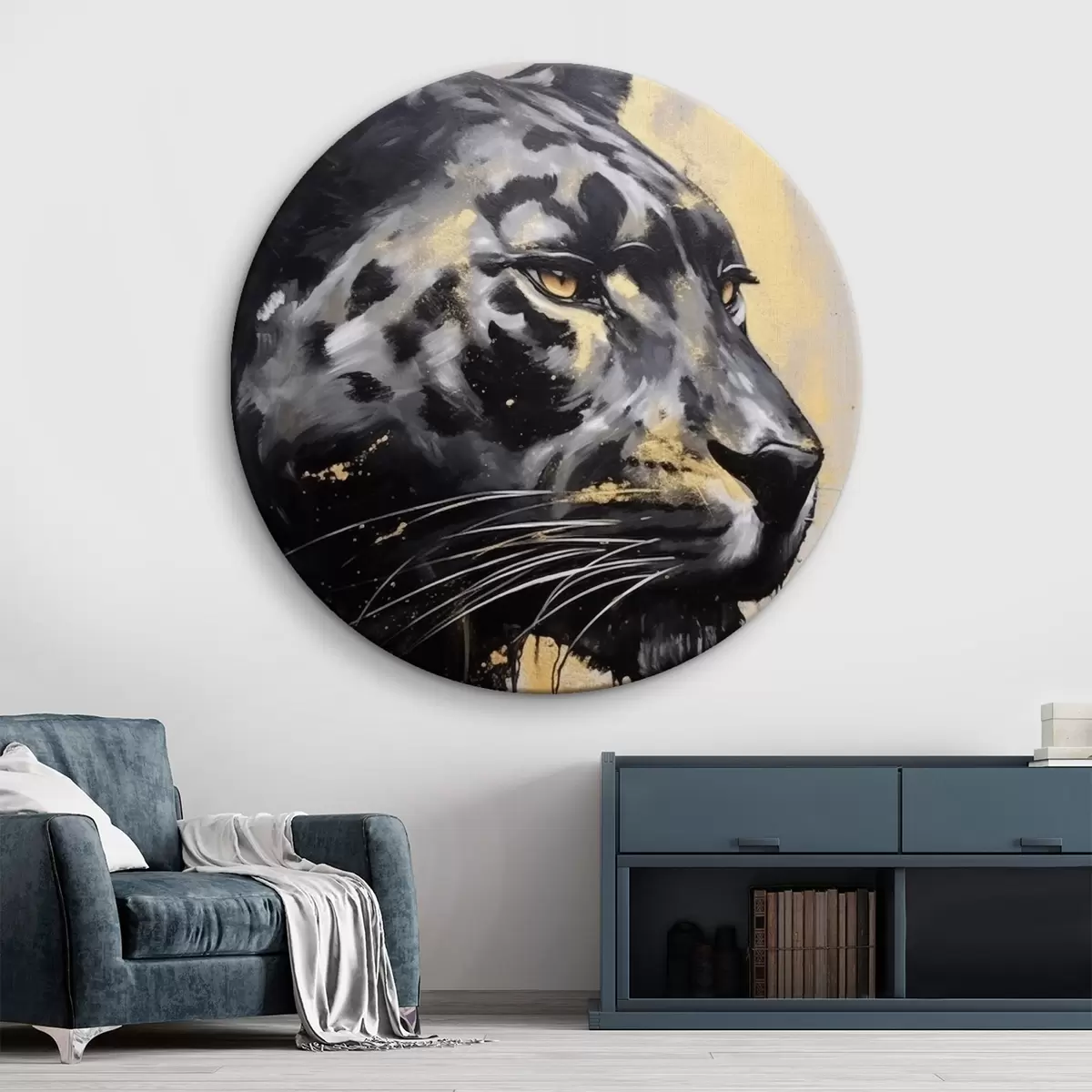 Apvalūs paveikslai Juoda pantera geltonomis akimis r44493