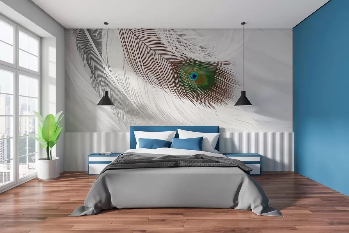 Fototapetai didelė povo plunksna tarp plunksnų w03961
