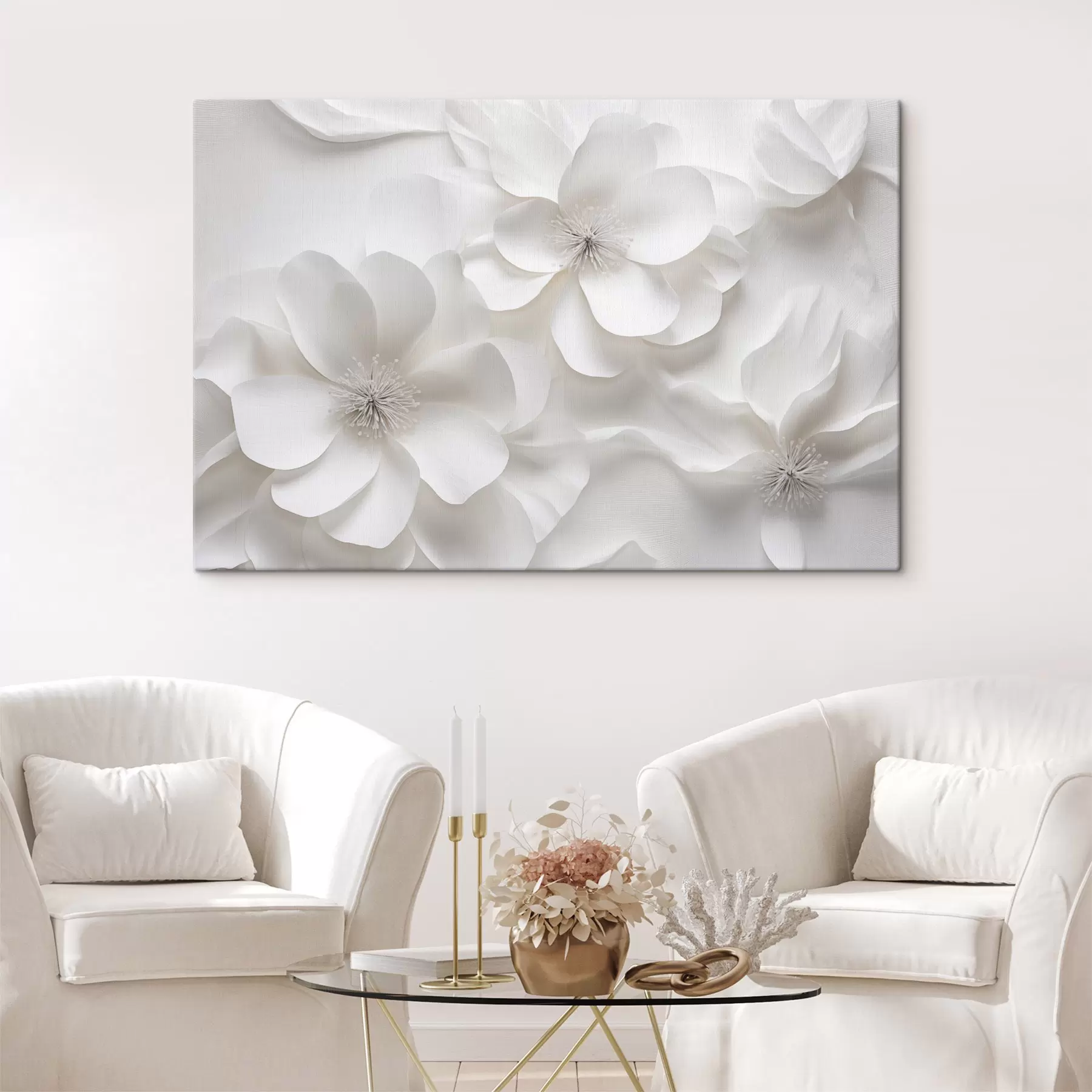 Paveikslėlis Baltos dekoratyvinės gėlės su subtiliais žiedlapiais ir įmantriais kuokeliais  s44406