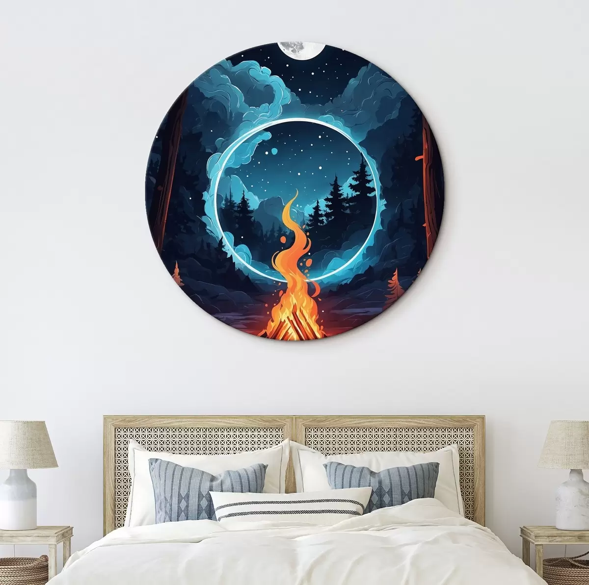Apvalūs paveikslai Ugnis naktiniame miške r44436