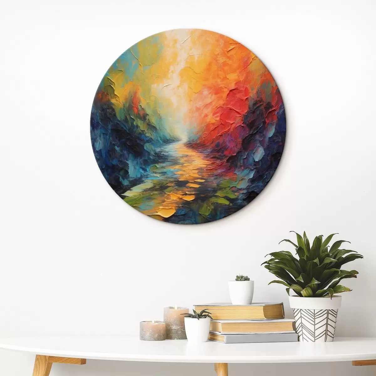 Apvalūs paveikslai Abstraktus kelias akrilo tapybos stiliumi r44441