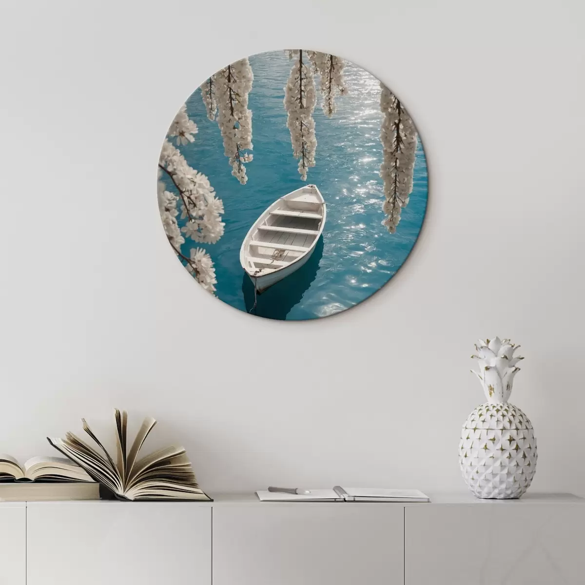 Apvalūs paveikslai Balta valtis po medžiu r44482