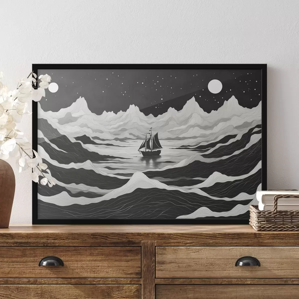 Plakatas Laivas miglotoje nakties jūroje f44437