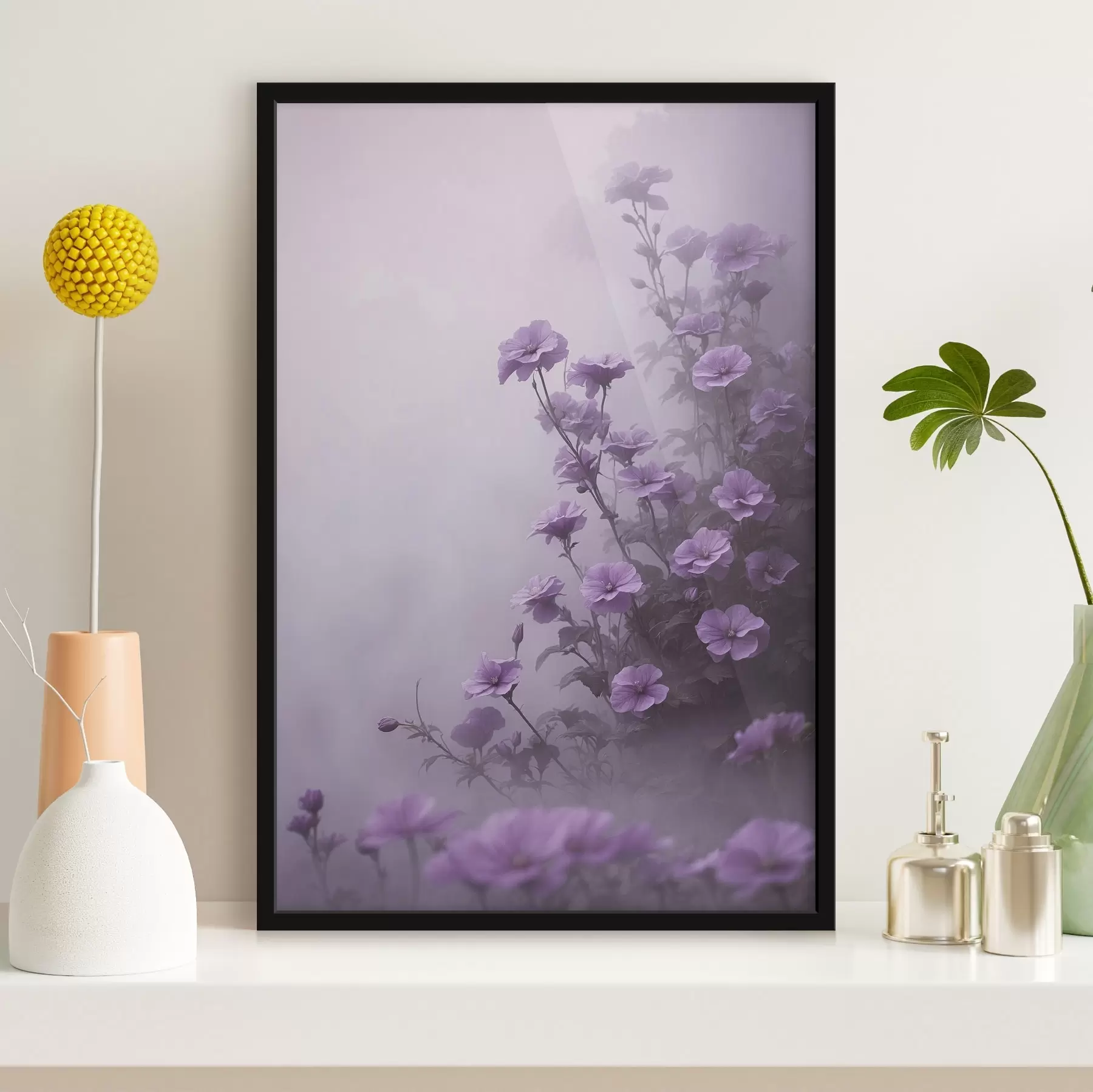 Fototapetai Violetinės gėlės rūke f44456