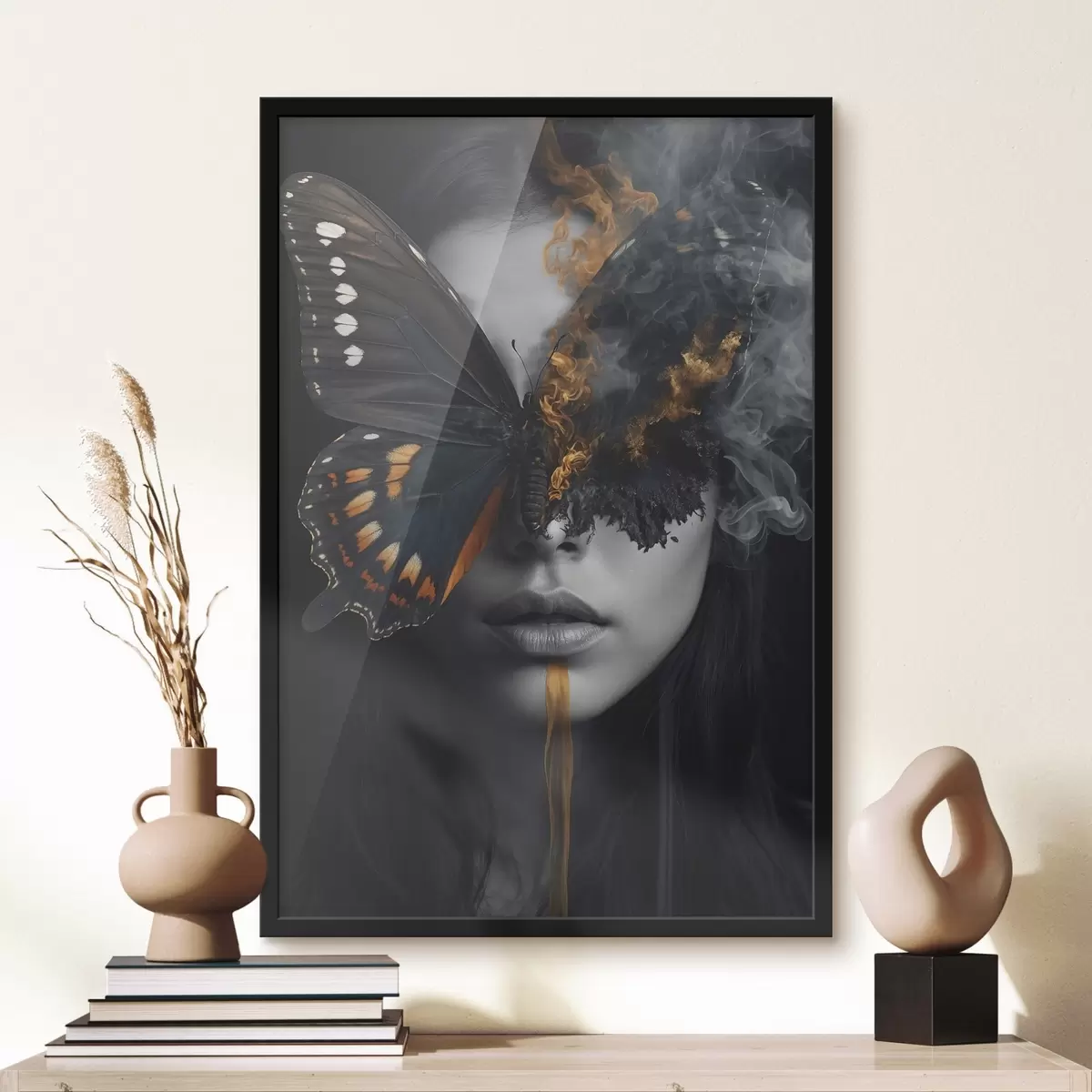 Plakatas Degantis drugelis ant mergaitės veido f44468