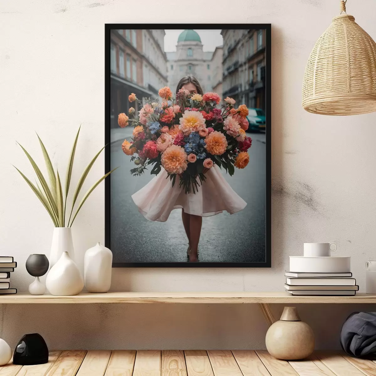 Plakatas Mergina su gėlėmis f44474
