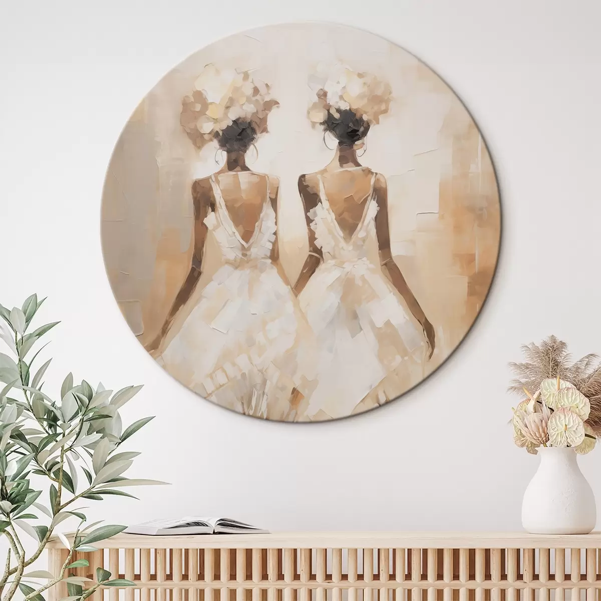 Apvalūs paveikslai Abstrakti mergaičių tapybos imitacija r44517