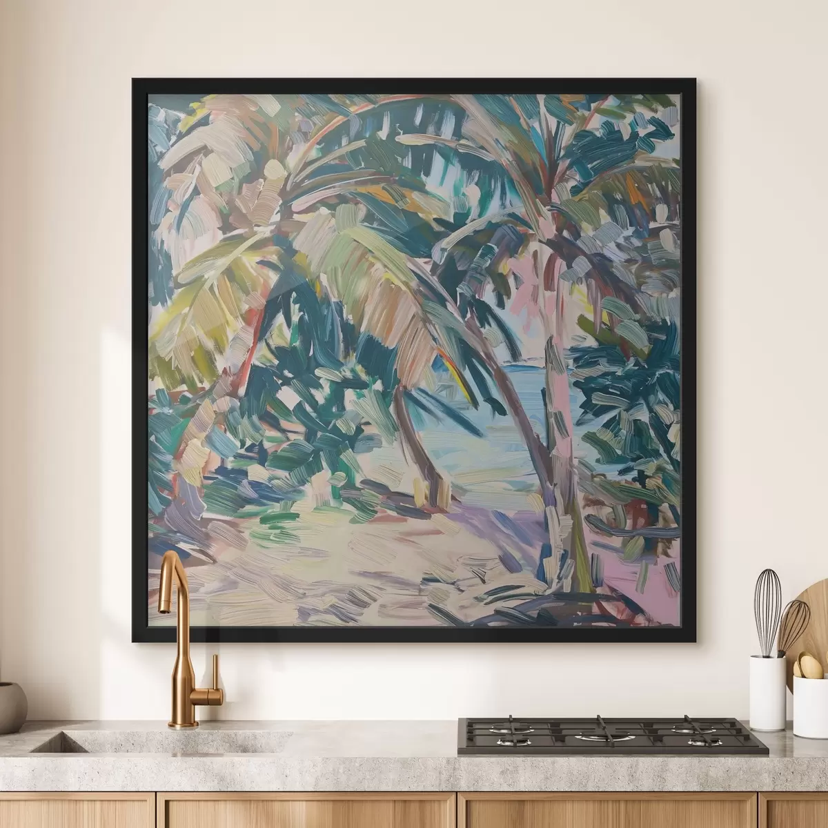 Plakatas Palmių abstrakcija, teptuko potėpių imitacija f44513