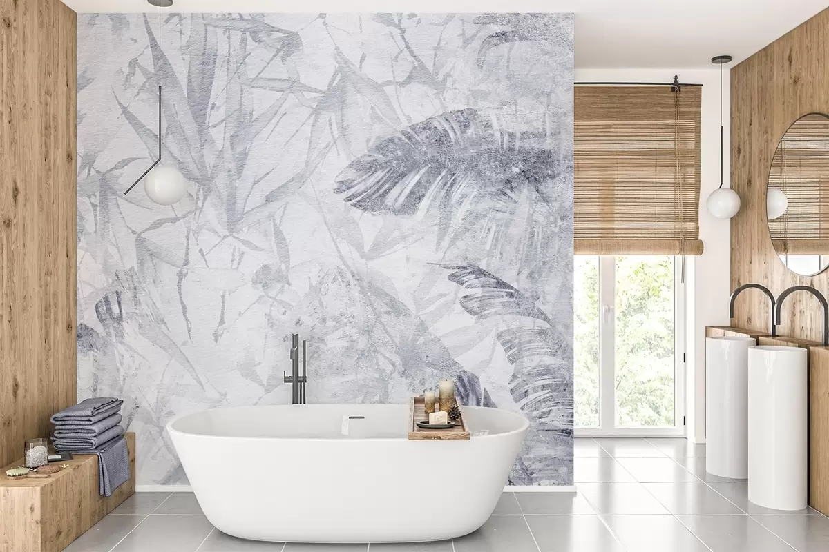 Fototapetai Gėlių abstrakcija grunge stiliumi su abrazijos imitacija, mėlyni atspalviai w03926v3