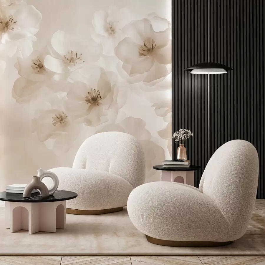 Fototapetai Subtilūs dideli žiedai, smėlio atspalvių w03931v2