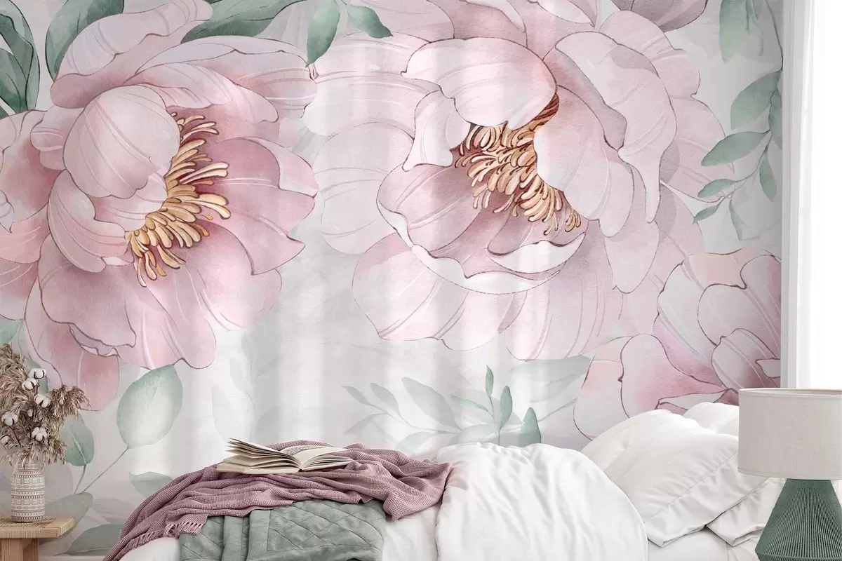 Fototapetai Rožinių bijūnų imitacija akvarele w03932v2